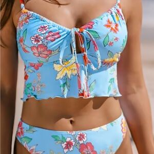 Cupshe Floral Blue Bikini Set